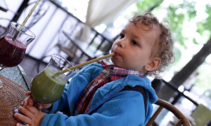 Boy drinking a smoothie